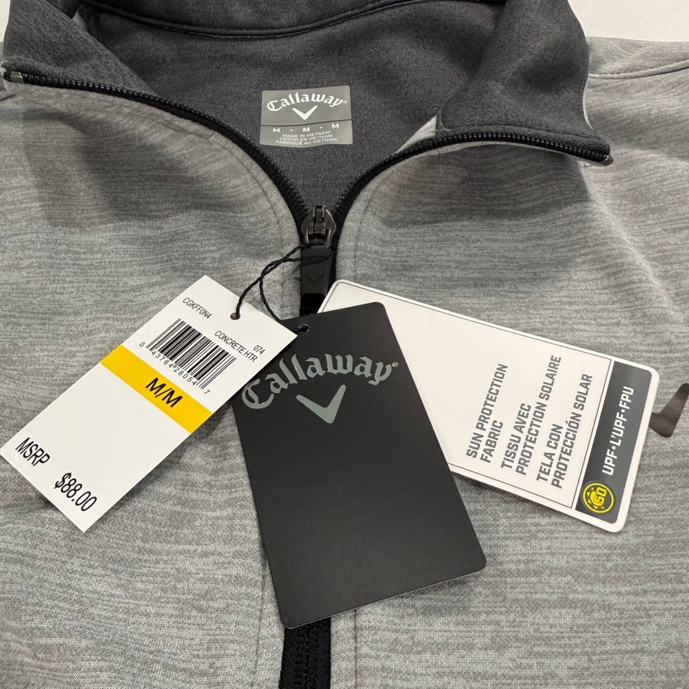 Callaway Mens Medium Heather Gray 1/4 Zip Pullover Long Sleeve Golf Sweater New - Picture 7 of 11